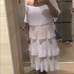 perfect white tiered pleated maxi dress